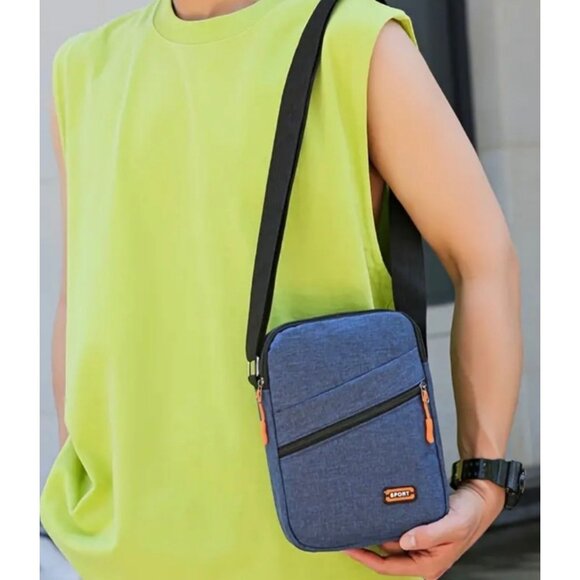 Navy Blue Crossbody Messenger Shoulder Bag 6.6" X 9"in  With Zippered Pocket and - Picture 2 of 3